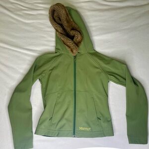 Marmot Furlong Olive Green Fur Hood Soft Shell Jacket Size Small EUC